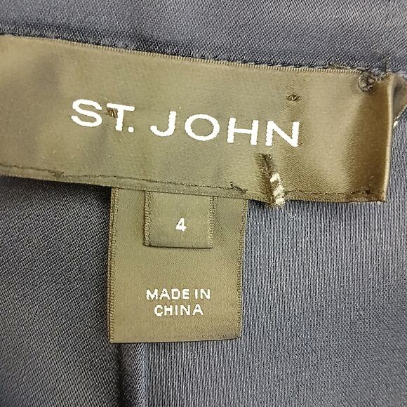 St. John Women's SZ 4 Navy Blue Satin Wide Leg Pants Pleats Pockets Gorgeous - Picture 7 of 8